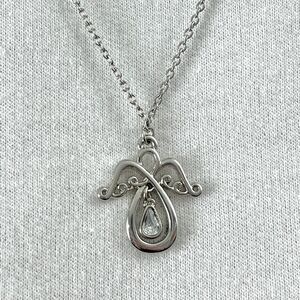 Silver Tone Cable Chain Choker Necklace Angel Pendant Charm Rhinestone Drop